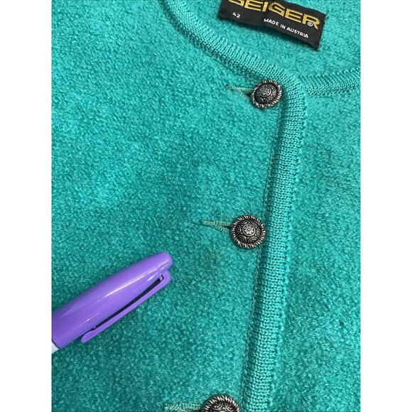 Geiger Sweater‎ Womens 42 Green Boiled Wool Jacket Austria Cardigan Cottage Vtg - Picture 6 of 9